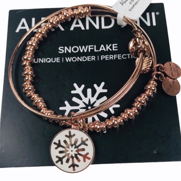NWT Alex And Ani 2015 Limited Edition Holiday Rose Gold Snowflake Set - Picture 1 of 1